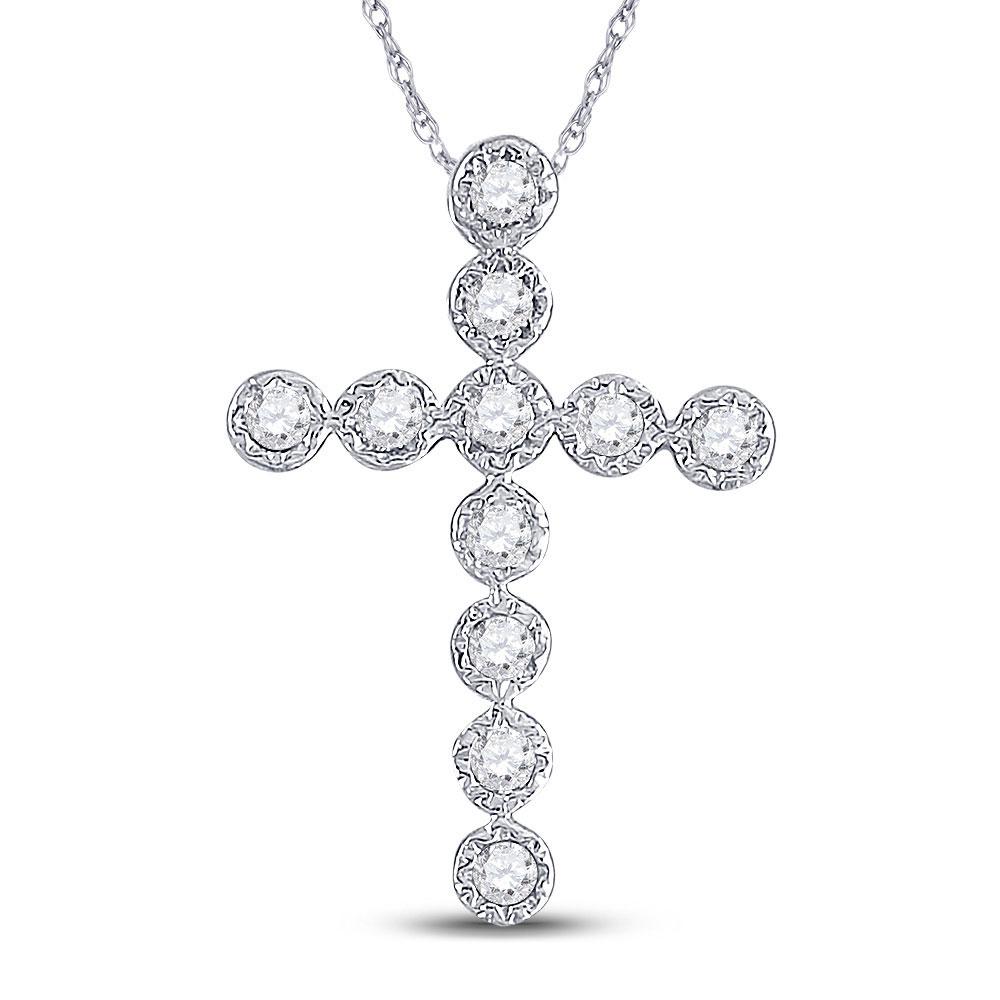 Diamond Cross Pendant | 14kt White Gold Womens Round Diamond Paternoster Cross Pendant 1/8 Cttw | Splendid Jewellery GND