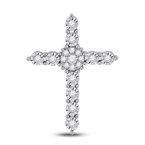 Diamond Cross Pendant | 14kt White Gold Womens Round Diamond Religious Cross Pendant 1/4 Cttw | Splendid Jewellery GND