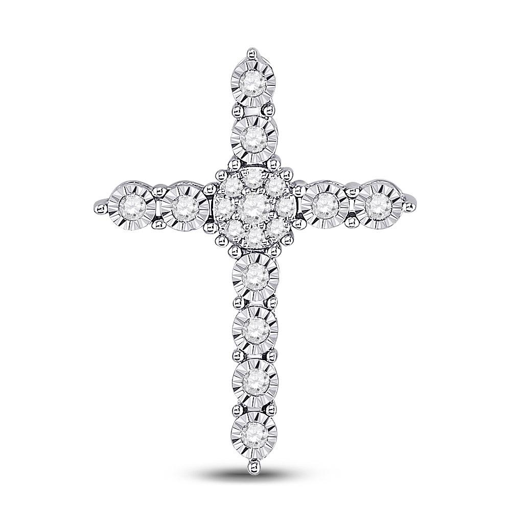 Diamond Cross Pendant | 14kt White Gold Womens Round Diamond Religious Cross Pendant 1/4 Cttw | Splendid Jewellery GND