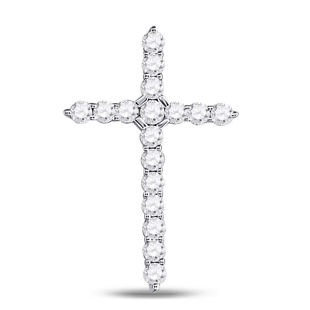 Diamond Cross Pendant | 14kt White Gold Womens Round Diamond Roman Cross Pendant 1/2 Cttw | Splendid Jewellery GND