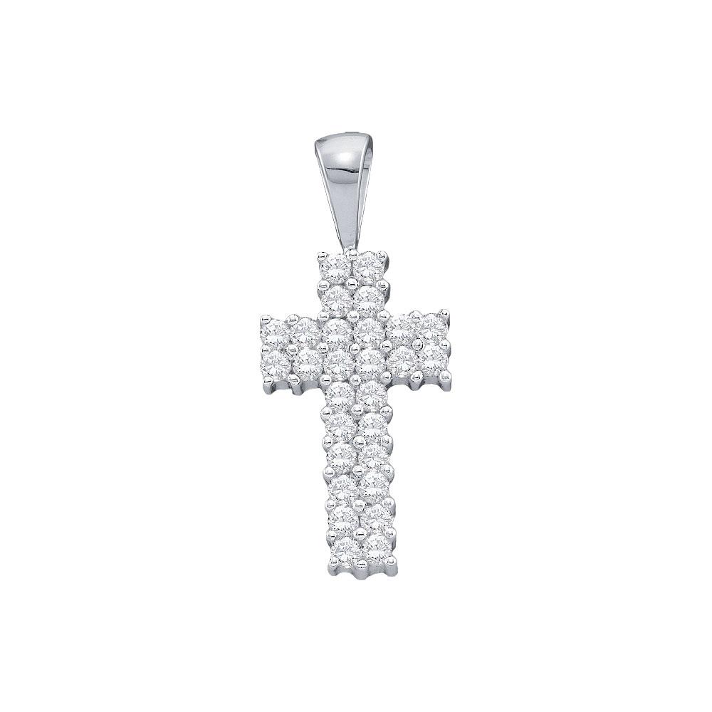 Diamond Cross Pendant | 14kt White Gold Womens Round Diamond Simple Cross Religious Pendant 1/4 Cttw | Splendid Jewellery GND