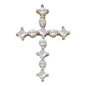 Diamond Cross Pendant | 14kt Yellow Gold Womens Princess Round Diamond Cross Religious Pendant 1/2 Cttw | Splendid Jewellery GND
