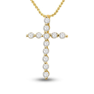 Diamond Cross Pendant | 14kt Yellow Gold Womens Round Diamond Cross Pendant 1/2 Cttw | Splendid Jewellery GND