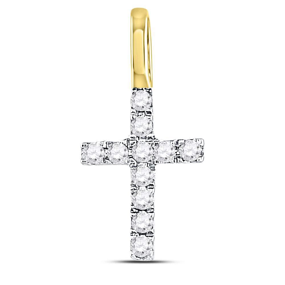 Diamond Cross Pendant | 14kt Yellow Gold Womens Round Diamond Dainty Cross Pendant 1/10 Cttw | Splendid Jewellery GND
