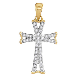 Diamond Cross Pendant | 14kt Yellow Gold Womens Round Diamond Flared Cross Pendant 1/8 Cttw | Splendid Jewellery GND