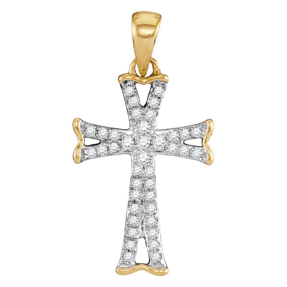 Diamond Cross Pendant | 14kt Yellow Gold Womens Round Diamond Flared Cross Pendant 1/8 Cttw | Splendid Jewellery GND