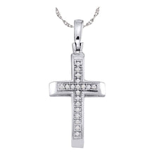 Load image into Gallery viewer, Radiant Diamond Cross Pendant | Sterling Silver Womens Round Diamond Cross Pendant 1/20 Cttw | Splendid Jewellery  Top View from Splendid Jewellery
