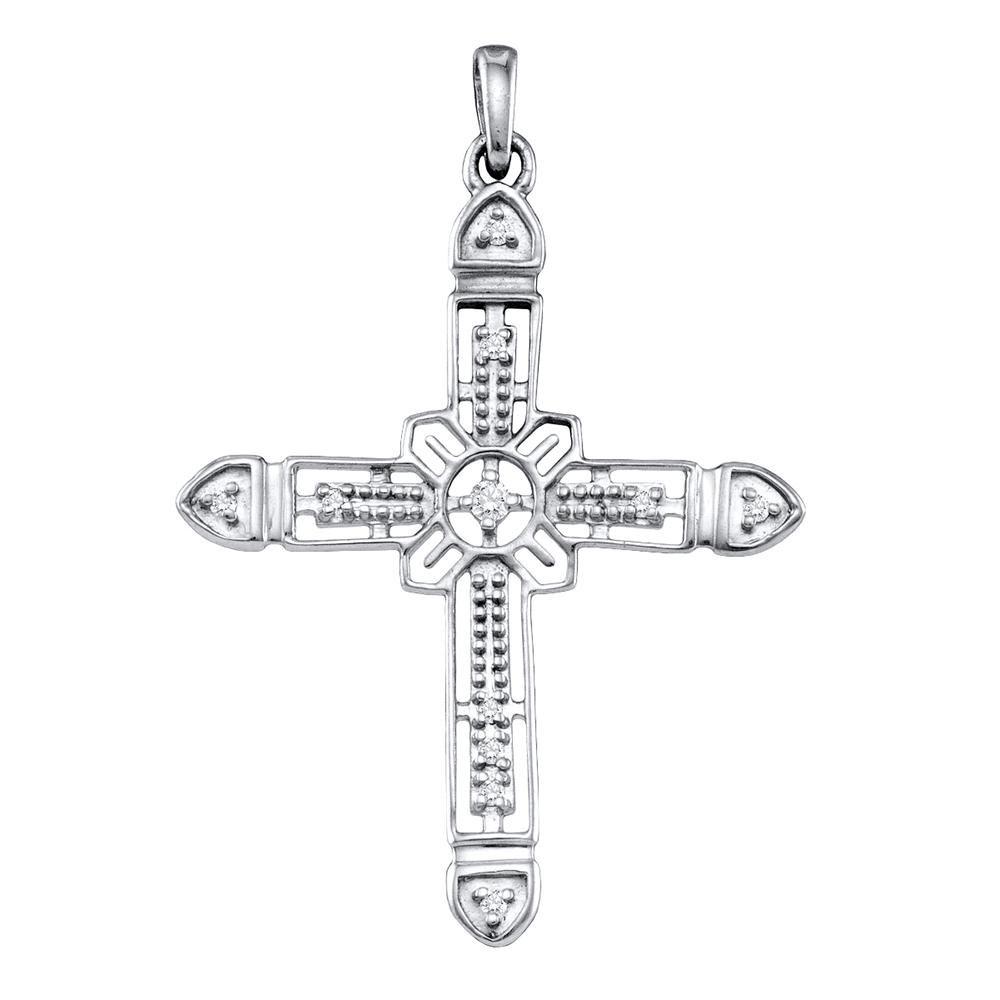 Diamond Cross Pendant | Sterling Silver Womens Round Diamond Cross Pendant 1/20 Cttw | Splendid Jewellery GND