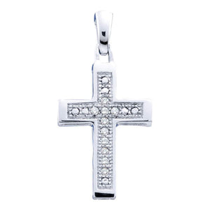 Diamond Cross Pendant | Sterling Silver Womens Round Diamond Simple Roman Cross Pendant 1/20 Cttw | Splendid Jewellery GND