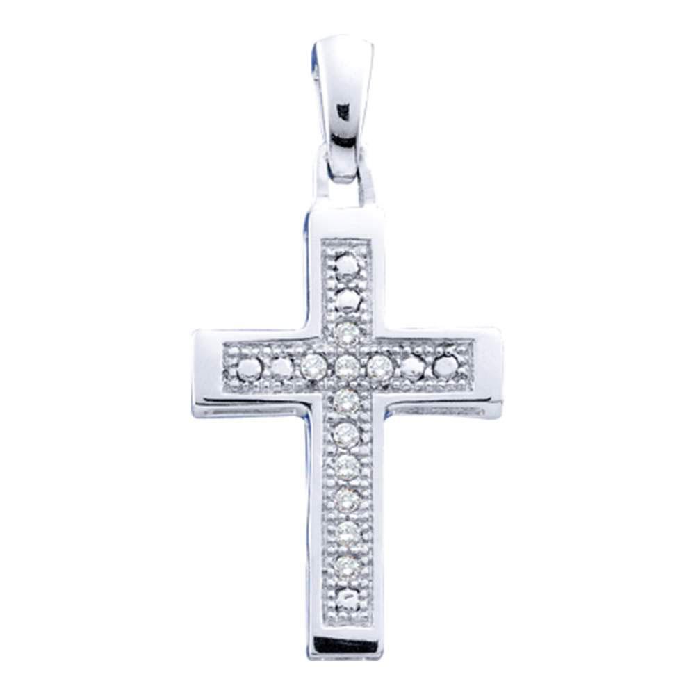 Diamond Cross Pendant | Sterling Silver Womens Round Diamond Simple Roman Cross Pendant 1/20 Cttw | Splendid Jewellery GND