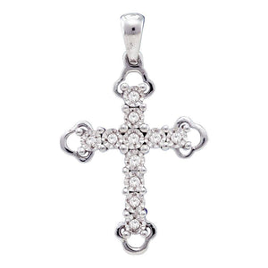 Diamond Cross Pendant | Sterling Silver Womens Round Diamond Trefoil Tips Cross Pendant 1/8 Cttw | Splendid Jewellery GND