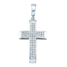 Load image into Gallery viewer, Radiant Cross of Brilliance: Sterling Silver Womens Round Pave-set Diamond Cross Pendant 1/6 Cttw  Top View from Splendid Jewellery