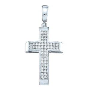 Diamond Cross Pendant | Sterling Silver Womens Round Pave-set Diamond Cross Pendant 1/6 Cttw | Splendid Jewellery GND