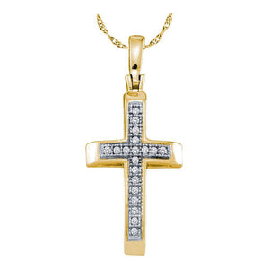 Diamond Cross Pendant | Yellow-tone Sterling Silver Womens Round Diamond Cross Pendant 1/20 Cttw | Splendid Jewellery GND