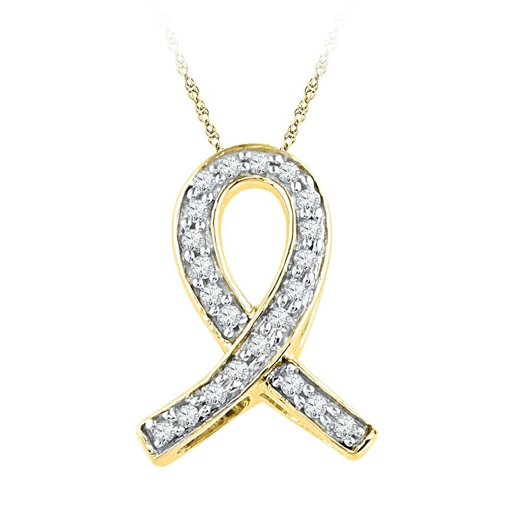 Diamond Fashion Pendant | 10k Yellow Gold Womens Diamond Ribbon Awareness Symbol Pendant 1/10 Cttw | Splendid Jewellery GND