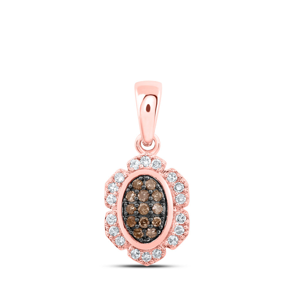 Diamond Fashion Pendant | 10kt Rose Gold Womens Round Brown Diamond Oval Pendant 1/5 Cttw | Splendid Jewellery GND