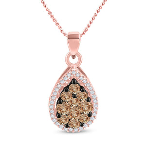 Diamond Fashion Pendant | 10kt Rose Gold Womens Round Brown Diamond Teardrop Pendant 3/4 Cttw | Splendid Jewellery GND