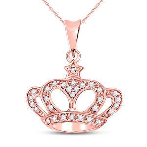 Diamond Fashion Pendant | 10kt Rose Gold Womens Round Diamond Crown Fashion Pendant 1/8 Cttw | Splendid Jewellery GND