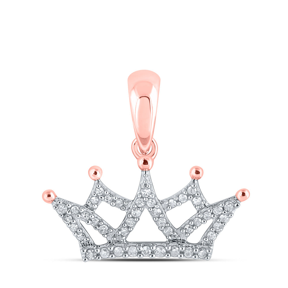 Diamond Fashion Pendant | 10kt Rose Gold Womens Round Diamond Crown Pendant 1/6 Cttw | Splendid Jewellery GND