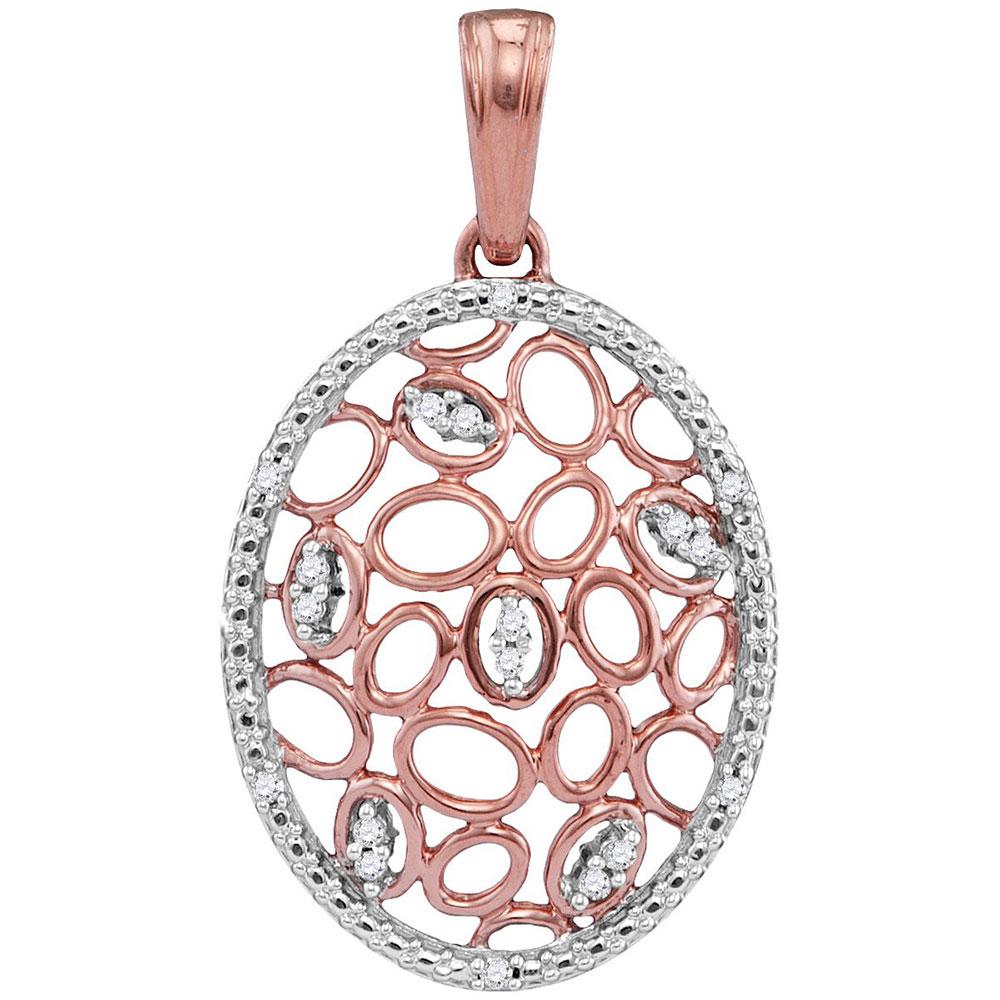 Diamond Fashion Pendant | 10kt Rose Gold Womens Round Diamond Oval Honeycomb Pendant 1/20 Cttw | Splendid Jewellery GND