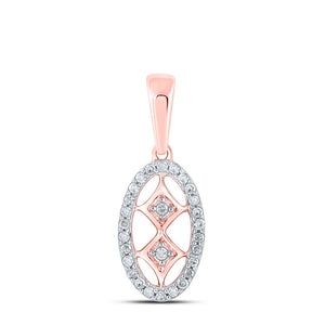 Diamond Fashion Pendant | 10kt Rose Gold Womens Round Diamond Oval Pendant 1/12 Cttw | Splendid Jewellery GND