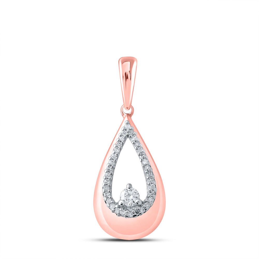Diamond Fashion Pendant | 10kt Rose Gold Womens Round Diamond Teardrop Pendant 1/10 Cttw | Splendid Jewellery GND
