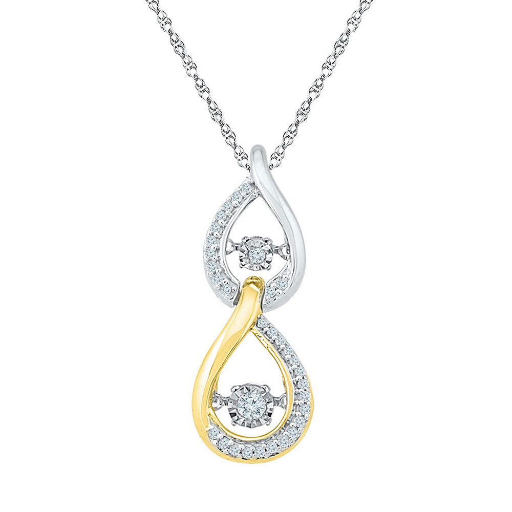 Diamond Fashion Pendant | 10kt Tri-Tone Gold Womens Moving Round Diamond Teardrop Pendant 1/6 Cttw | Splendid Jewellery GND