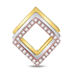 Diamond Fashion Pendant | 10kt Tri-Tone Gold Womens Round Diamond Diagonal Square Fashion Pendant 1/6 Cttw | Splendid Jewellery GND