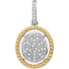 Load image into Gallery viewer, Enchanting Diamond Delight Pendant | 10kt Two-tone Gold Womens Diamond Oval Cluster Yellow-tone Rope Frame Pendant 1/12 Cttw | Splendid Jewellery  Top View from Splendid Jewellery