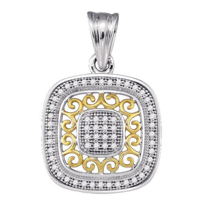 Diamond Fashion Pendant | 10kt Two-tone Gold Womens Round Diamond Square Pendant 1/6 Cttw | Splendid Jewellery GND