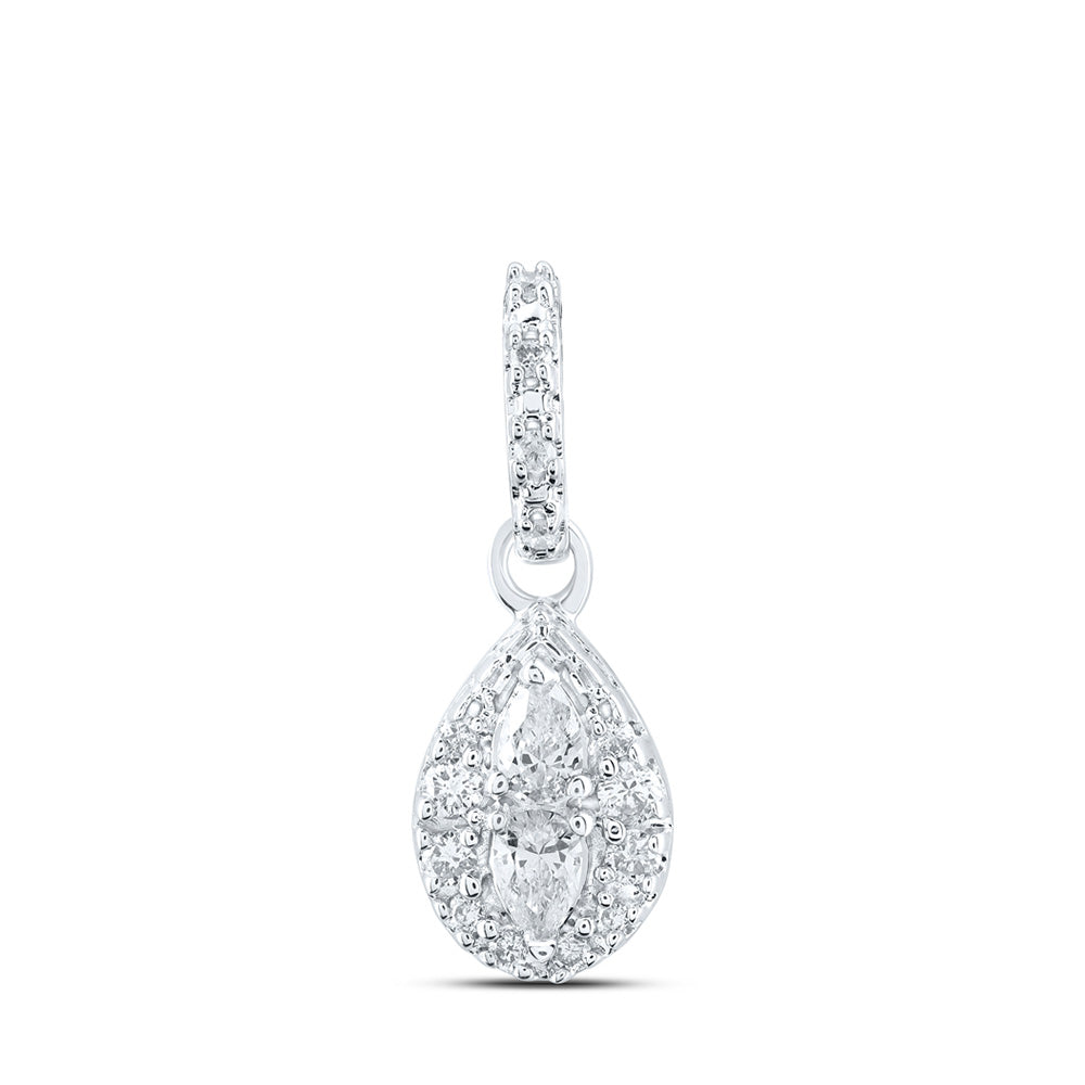 Diamond Fashion Pendant | 10kt White Gold Womens Pear Diamond Fashion Pendant 1/6 Cttw | Splendid Jewellery GND