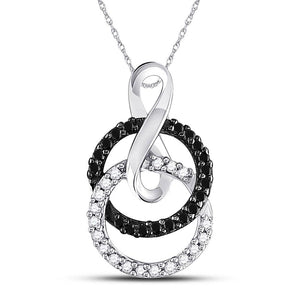 Diamond Fashion Pendant | 10kt White Gold Womens Round Black Color Enhanced Diamond Double Circle Pendant 1/5 Cttw | Splendid Jewellery GND