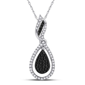 Diamond Fashion Pendant | 10kt White Gold Womens Round Black Color Enhanced Diamond Teardrop Pendant 1/3 Cttw | Splendid Jewellery GND