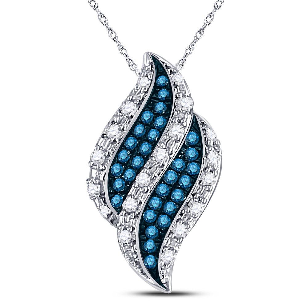 Diamond Fashion Pendant | 10kt White Gold Womens Round Blue Color Enhanced Diamond Cluster Pendant 1/10 Cttw | Splendid Jewellery GND
