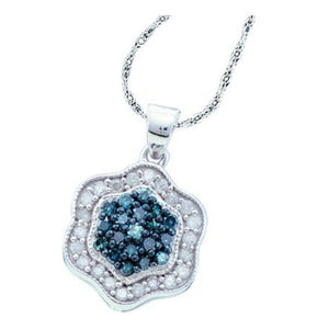 Diamond Fashion Pendant | 10kt White Gold Womens Round Blue Color Enhanced Diamond Cluster Pendant 1/2 Cttw | Splendid Jewellery GND