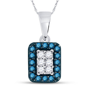 Diamond Fashion Pendant | 10kt White Gold Womens Round Blue Color Enhanced Diamond Rectangle Cluster Pendant 1/5 Cttw | Splendid Jewellery GND