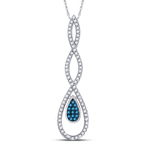 Diamond Fashion Pendant | 10kt White Gold Womens Round Blue Color Enhanced Diamond Teardrop Pendant 1/5 Cttw | Splendid Jewellery GND