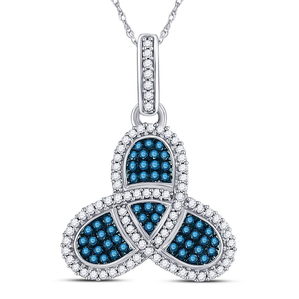 Diamond Fashion Pendant | 10kt White Gold Womens Round Blue Color Enhanced Diamond Triquetra Pendant 3/8 Cttw | Splendid Jewellery GND