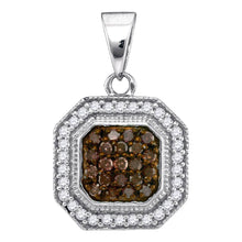 Load image into Gallery viewer, Brown Diamond Octagon Cluster Pendant | 10kt White Gold Womens Pendant 1/3 Cttw | Splendid Jewellery  Top View from Splendid Jewellery