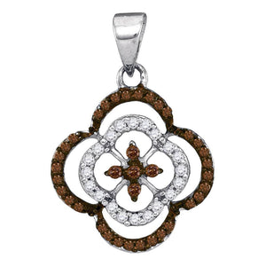 Diamond Fashion Pendant | 10kt White Gold Womens Round Brown Diamond Quatrefoil Cluster Pendant 1/4 Cttw | Splendid Jewellery GND
