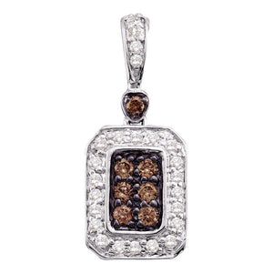 Diamond Fashion Pendant | 10kt White Gold Womens Round Brown Diamond Rectangle Cluster Pendant 1/4 Cttw | Splendid Jewellery GND