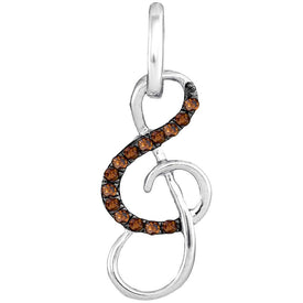 Melodious Harmony: 10kt White Gold Womens Round Brown Diamond Treble Clef Pendant  Top View from Splendid Jewellery