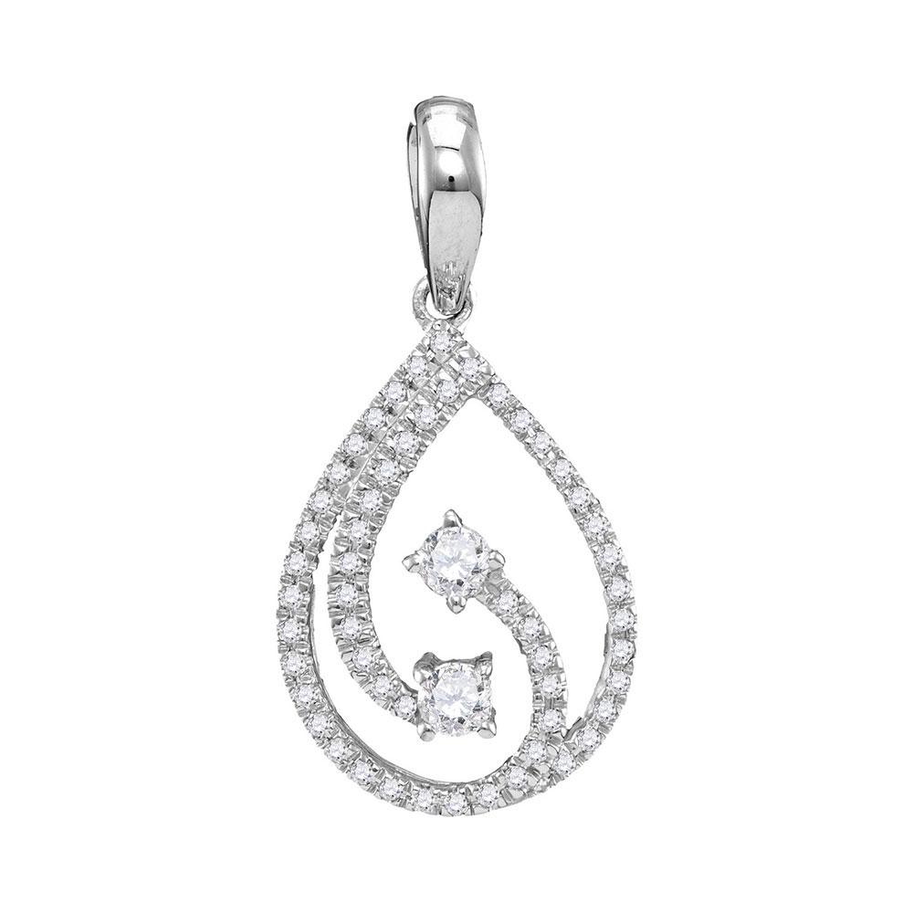 Diamond Fashion Pendant | 10kt White Gold Womens Round Diamond 2-stone Hearts Together Teardrop Pendant 1/5 Cttw | Splendid Jewellery GND