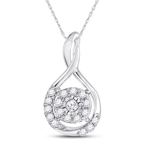 Diamond Fashion Pendant | 10kt White Gold Womens Round Diamond Cluster Pendant 1/10 Cttw | Splendid Jewellery GND