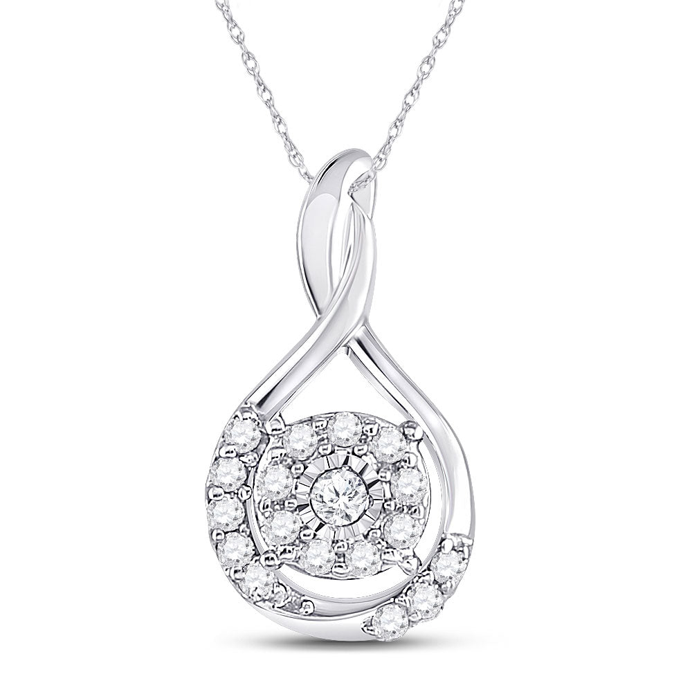 Diamond Fashion Pendant | 10kt White Gold Womens Round Diamond Cluster Pendant 1/10 Cttw | Splendid Jewellery GND