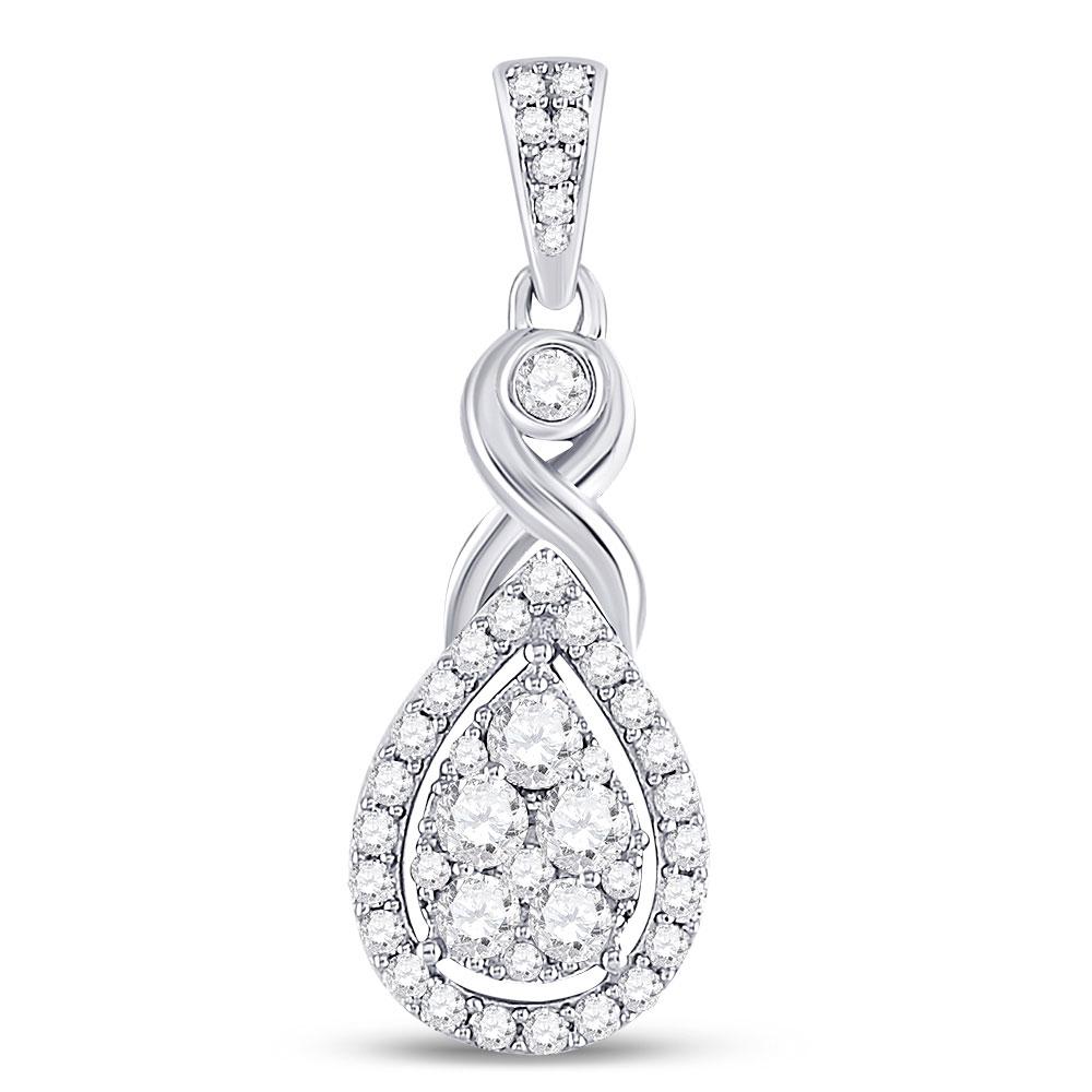 Diamond Fashion Pendant | 10kt White Gold Womens Round Diamond Cluster Pendant 1/2 Cttw | Splendid Jewellery GND