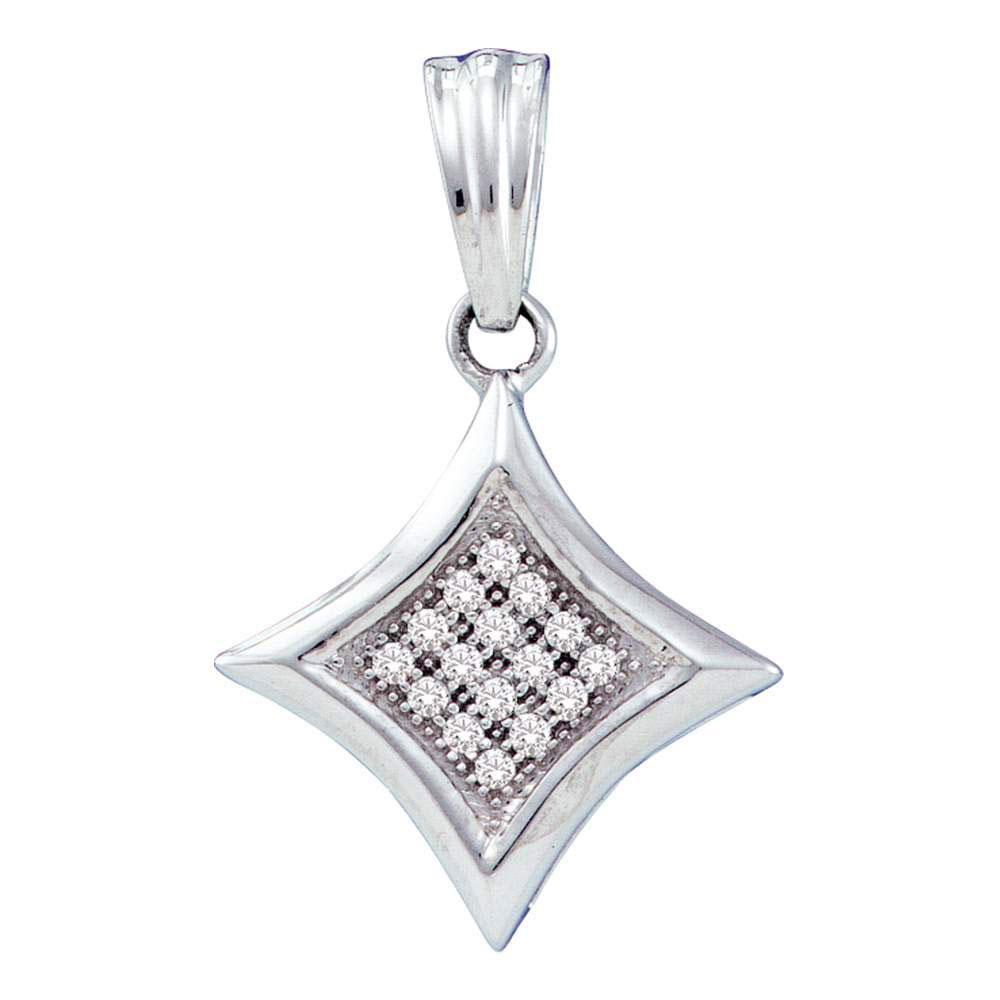 Diamond Fashion Pendant | 10kt White Gold Womens Round Diamond Diagonal Kite Square Cluster Pendant 1/20 Cttw | Splendid Jewellery GND