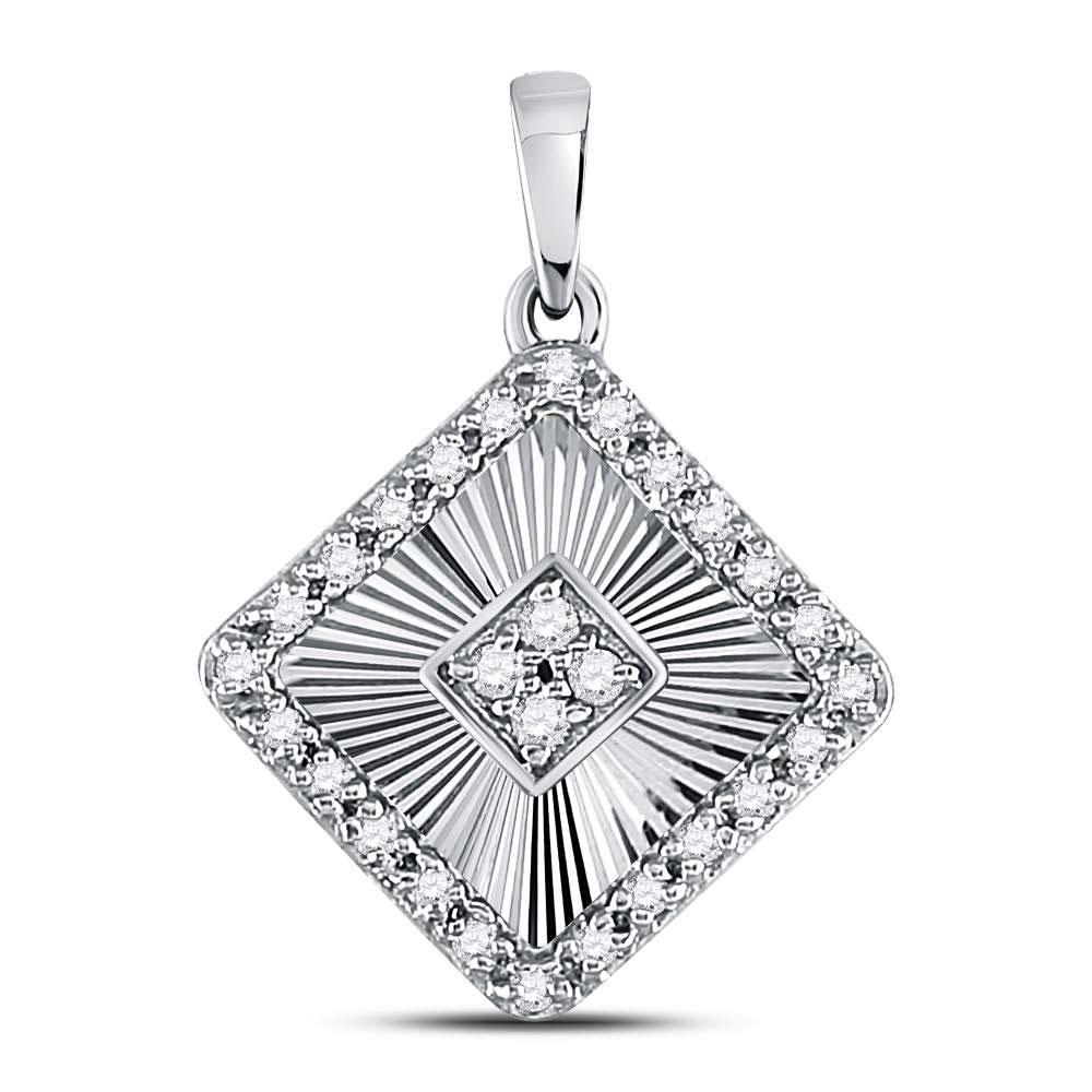 Diamond Fashion Pendant | 10kt White Gold Womens Round Diamond Diagonal Square Pendant 1/6 Cttw | Splendid Jewellery GND