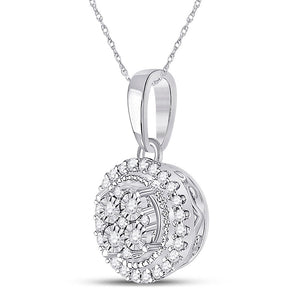 Diamond Fashion Pendant | 10kt White Gold Womens Round Diamond Fashion Halo Cluster Pendant 1/10 Cttw | Splendid Jewellery GND