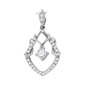 Diamond Fashion Pendant | 10kt White Gold Womens Round Diamond Framed Solitaire Pendant 1/4 Cttw | Splendid Jewellery GND